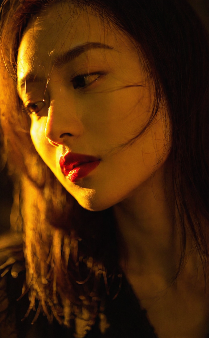 04202-1269327311-mugglelight, a close up of an asian woman with a red lipstick and a dark background, 1girl, solo, brown hair, portrait, long hai.png